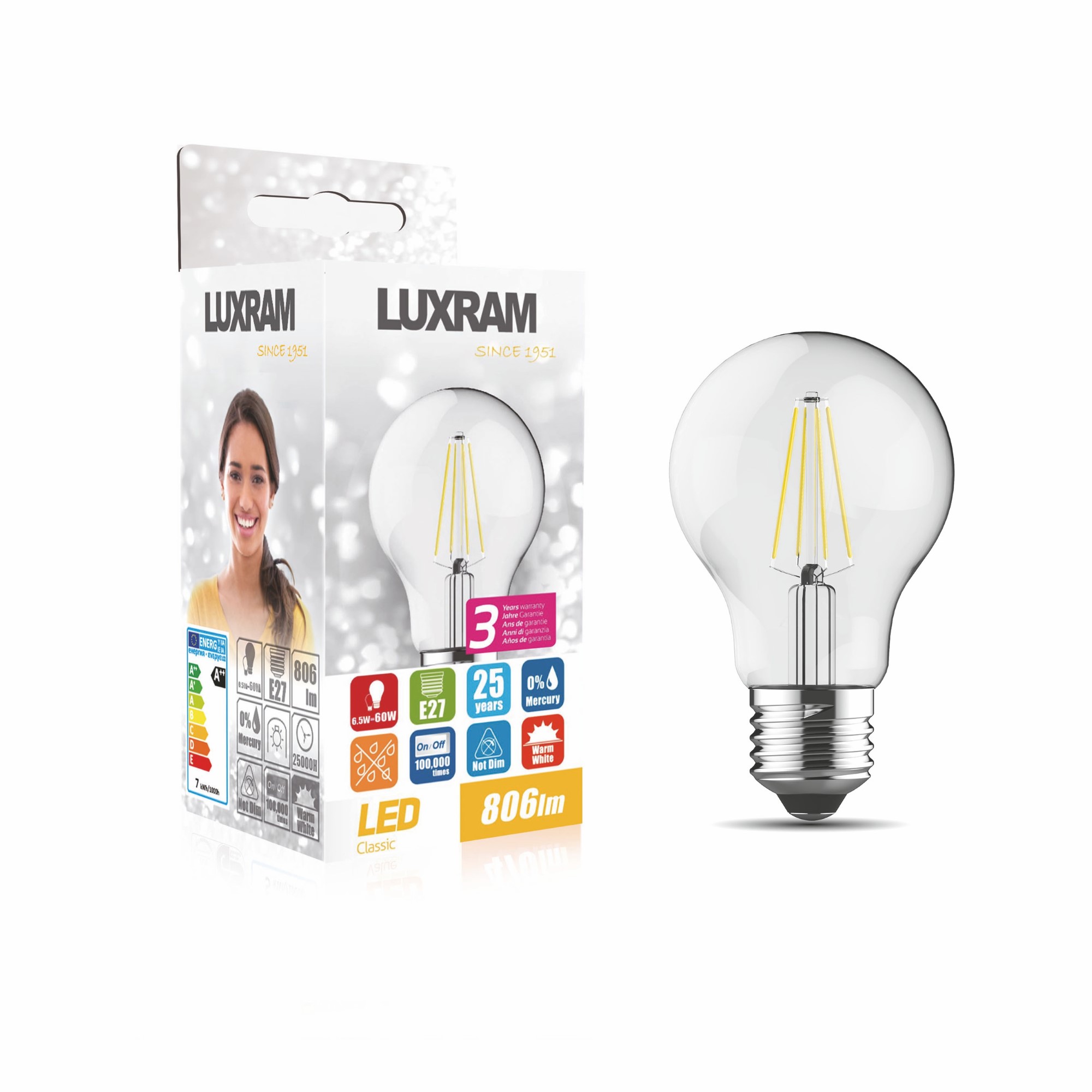 Value Classic LED GLS E27 6.5W 3000K 806lm 763111154  Luxram Value Classic